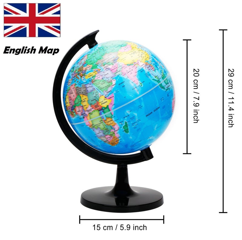 Exerz 8"" World Globe - Political Map Educational Globe - Self Assembled School Globe - Spinning Globe - Image 2